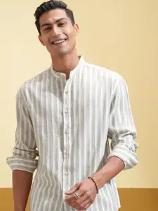 HIGHLANDER Men Relaxed Fit Mandarin Collar Vertical Striped Casual Shirt