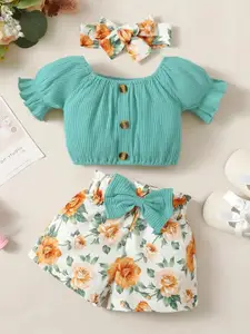 BAESD Girls Round Neck Top With Shorts & Headband