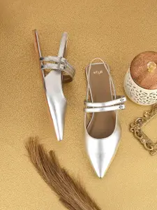 Styli Pointed Toe Flat Ballerinas with Buckles