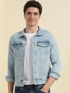 Allen Solly Men Spread Collar Washed Solid Cotton Casual Denim Jacket