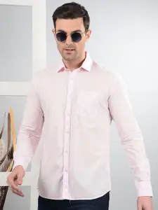 Crimsoune Club Men Classic Slim Fit Spread Collar Vertical Striped Cotton Casual Shirt