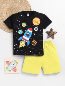 LITTLE NINJA Boys Printed Pure Cotton T-shirt With Shorts