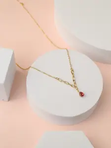 Zabby Allen Gold-Plated Artificial Stones Studded Teardrop Shaped Pendant Chain