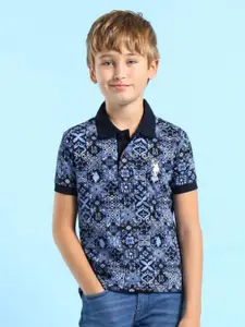 U.S. Polo Assn. Kids Boys Geometric Printed Polo Collar Cotton T-shirt