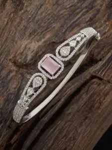 Kushal's Fashion Jewellery Pink Rhodium-Plated Party Zircon Studded Kada Bangle