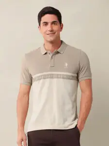 U.S. Polo Assn. Men Colourblocked Polo Collar Cotton Slim Fit T-shirt