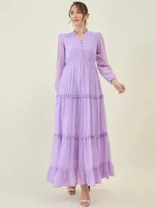 aayu Women Puff Sleeve Layered Georgette Maxi Dress