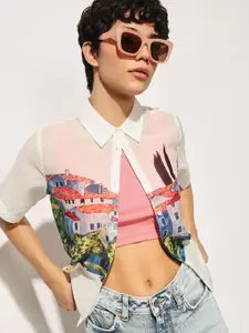 ONLY Women Boxy Fit Spread Collar Graphic Printed Casual Shirt