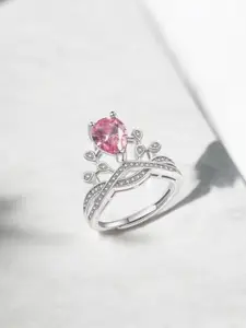 MYKI Silver-Plated Cubic Zirconia-Studded Adjustable Finger Ring