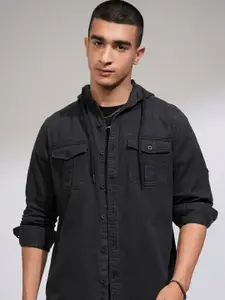 HIGHLANDER Men Sulphur Washed Hooded Utility Pocket Casual Shirt