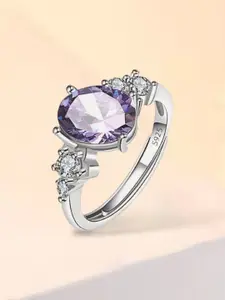 MYKI Silver-Plated Cubic Zirconia Stone-Studded Adjustable Finger Ring