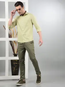 Crimsoune Club Men Classic Slim Fit Spread Collar Textured Cotton Casual Shirt