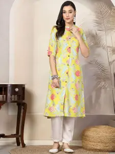 Stylum Floral Printed Mandarin Collar A-Line Kurta