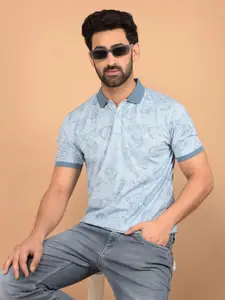 Crimsoune Club Men Floral Printed Polo Collar Cotton Slim Fit T-shirt