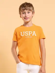 U.S. Polo Assn. Kids Boys Typography Printed Round Neck Cotton T-shirt