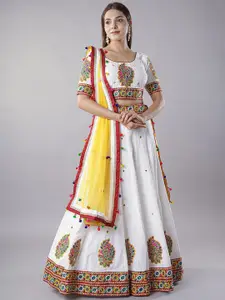 Utsav Fashion Embroidered Thread Work Cotton Ready To Wear Lehenga & Choli With Dupatta
