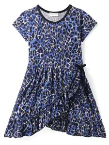 CrayonFlakes Girls Animal Print Tulip Hemline Tie-Ups detailing Fit & Flare Dress