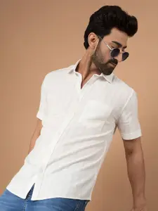 Crimsoune Club Men Classic Slim Fit Spread Collar Textured Cotton Casual Shirt