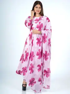 Raiyani Fashion Floral Print Crepe Fit & Flare Maxi Dress With Dupatta Set
