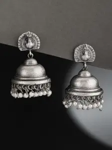 ATIBELLE German Silver Plated Artificial Beaded Dome Shaped Jhumkas