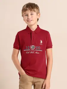 U.S. Polo Assn. Kids Boys Typography Printed Polo Collar Cotton T-shirt