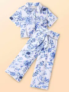 CrayonFlakes Girls Printed Short Sleeves Shirt With Palazzo