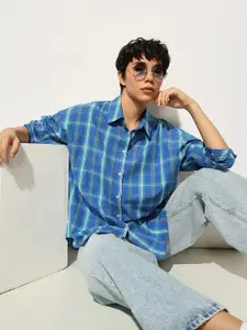 ONLY Women onlDIVE Spread Collar Tartan Checked Cotton Casual Shirt