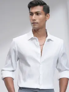 HIGHLANDER Men Slim Fit Spread Collar Textured Solid Casual Shirt