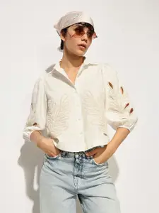 ONLY Women onlANOUK Spread Collar Textured Cotton Casual Shirt