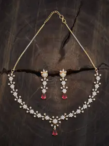 Kushal's Fashion Jewellery Ruby Rhodium Gold-Plated Party Zircon Necklace