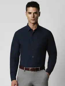 V Dot Men Navy Blue Slim Fit Geometric Printed Formal Shirt