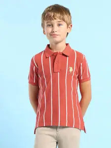 U.S. Polo Assn. Kids Boys Striped Polo Collar Cotton T-shirt