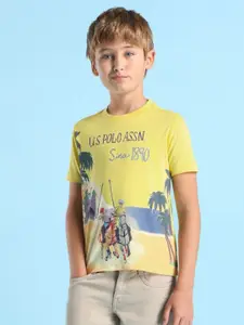U.S. Polo Assn. Kids Boys Graphic Printed Round Neck Cotton T-shirt