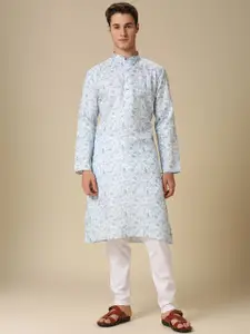 RAJUBHAI HARGOVINDAS Floral Printed Mandarin Collar Straight Kurta