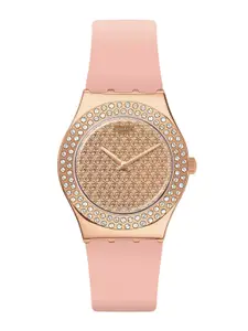 Swatch Women Embellished Dial & Bracelet Style Straps Analogue Watch YLG140