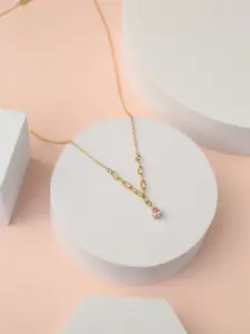Zabby Allen Gold-Plated Artificial Stones Studded Teardrop Shaped Pendant Chain