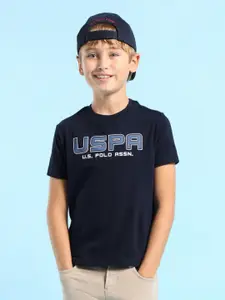 U.S. Polo Assn. Kids Boys Typography Printed Round Neck Cotton T-shirt
