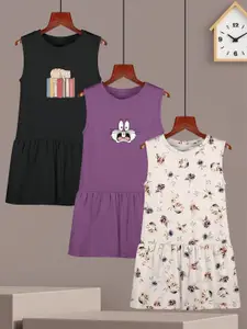 HELLCAT Girl Pack Of 3 Print Round Neck Sleeveless  A-Line Dress