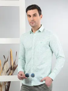 Crimsoune Club Men Classic Slim Fit Spread Collar Floral Printed Cotton Casual Shirt