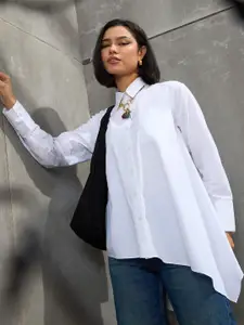 SASSAFRAS Women Relaxed Fit Spread Collar Solid Cotton Casual Shirt