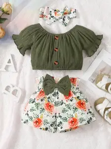 BAESD Girls Round Neck Top With Shorts & Headband