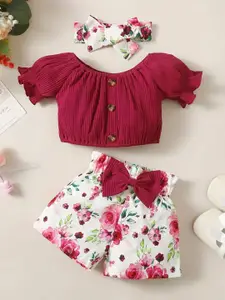 BAESD Girls Round Neck Top With Shorts & Headband