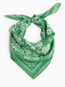 H&M Women Patterned Cotton Scarf 1277495002-Green,Multi