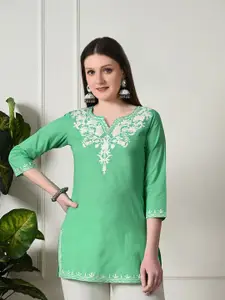 KALINI Women Ethnic Motifs Yoke Design Thread Work Pure Cotton Kurti