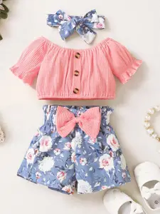 BAESD Girls Round Neck Top With Shorts & Headband