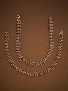 Kushal's Fashion Jewellery Gold-Plated Stone Studded Antique Payal Anklet