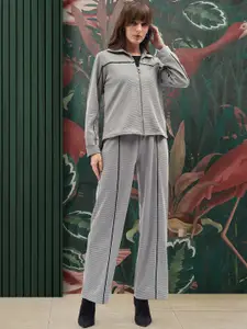 all about you Contrast Piping Zip Detail Top With Trousers Co-Ords