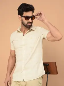 Crimsoune Club Men Classic Slim Fit Spread Collar Textured Cotton Casual Shirt