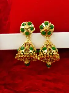 Anujeet Fashion Hub Gold-Plated Artificial Stones Studded Dome Shaped Jhumkas
