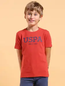 U.S. Polo Assn. Kids Boys Typography Printed Round Neck Cotton T-shirt